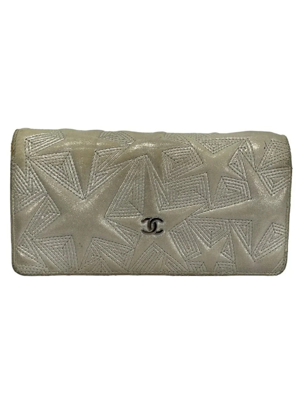 Chanel Wallet Silver CC Logo Star Glitter Lambskin